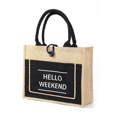 China 100% Hot Sales Eco-friendly Printed Jute Wholesale Tote Customized Jute Bag Jute Beach Bag Shopping Bag for sale