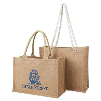 China 100% High Quality Jute Eco-friendly Tote Bag Large Capacity Tote Bag Custom Logo Jute Shopping Jute Bag for sale