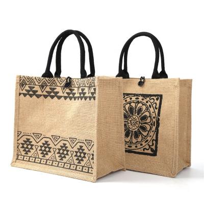 China 100% Eco-Friendly Jute Tote Bags Durable Fashion Printed Eco-Friendly Jute Bag Custom Large Jute Shopping Bags for sale