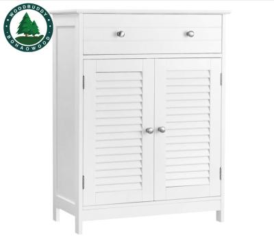 China Durable Firefly Bathroom Storage Floor Cabinet Free Standing With Double Shutter Door And Adjustable Shelf White for sale