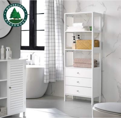 China Firefly Bathroom Storage Cabinet Durable Freestanding Floor Cabinet with 3 Drawers and 3 Open Compartments for sale