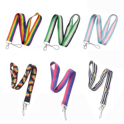 China Polyester Ties LGBT+ Rainbow Cell Phone Accessories Lanyard Strap Polyester Mobile Phone Hanging Lanyard for sale