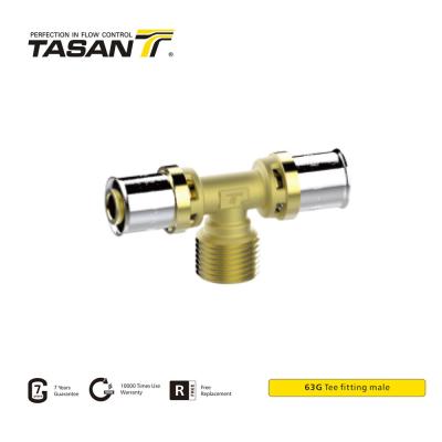 China Heating System  Brass Press Fittings Male Tee Fitting ISO228  Thread 63G for sale