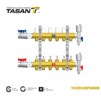 China Colector preensamblado de latón de 10 bar con medidores de flujo 2 vías ~ 12 vías T420 10 PS en venta