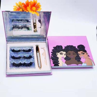 China 2021 3 Pairs Recyclable Empty Dollar Pink Kit Eyelash Lashes Box Packaging Custom Logo Fake Eyeliner Glue Case Wholesale for sale