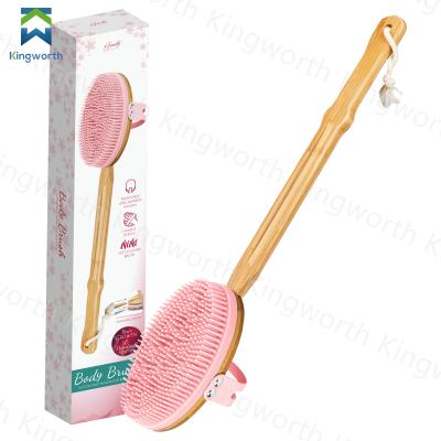 China All Natural Kingworth Long Bamboo Silicone Body Brush Shower Bath Handle Cleaning Brush for sale