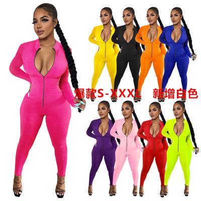 China Hot Selling Women's Sexy Slim Solid Rompers QUICK DRY Zipper Pleated Long Sleeve Jumpsuit QUICK DRY for sale