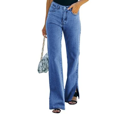 China QUICK DRY Mujer de Vaqueros Jeans Women Vintage Cowboy Denim Pants Mom High Rise Jeans 2021 High Rise Split Ankle Chain Flare Pants for sale