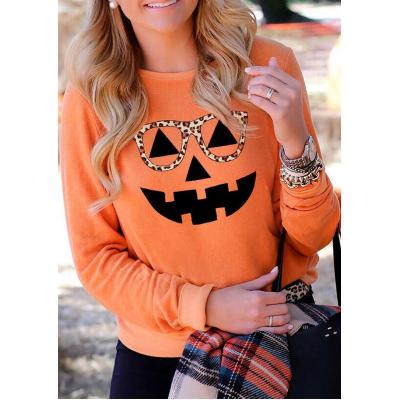 China Anti-Pilling Anti-Pilling Women's Halloween Pumpkin Leopard Glass Sweatshirt for sale