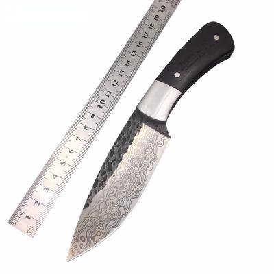 China Non-variable Fixed Blade Damascus Model 58HRC Ebony Handle Forged Hunting Survival Steel Tactical Knife for sale