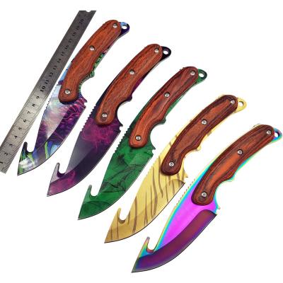 China Stainless Steel Non-variable Cs Go Gut Knife Counter Strike Tactical Fixed Blade Hunting Guthook Knives Camping Straight Knife With Opener for sale