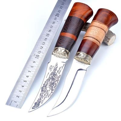 China Swiss Straight Knife Zebra Non-variable Wood Handle Fixed Blade Knife Cutting Meat Camping Hunting Multifunctional Survival Knife for sale