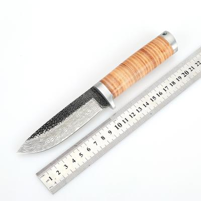 China 58RHC High Carbon Steel Straight Forged Non-variable Damascus Pattern Fixed Blade Hunting Knife for sale