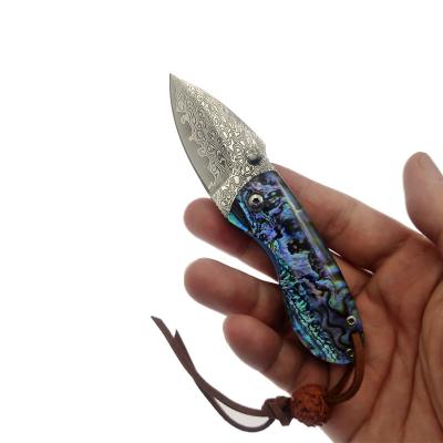 China 58HRC Blade Shell Handle Handmade Outdoor Survival Damascus Steel Utility Knife Pocket Folding Non-Variable Knife for sale