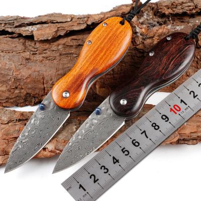 China Ebony Handle Outdoor Camping Knife Sandalwood Damascus Knife Non-variable Steel Folding EDC Pocket Knife With Case With Gift Box for sale