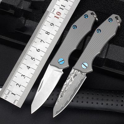 China Dropship D2 Handle Damascus Steel Non-slip Titanium Steel Blade Supporting EDC Mini Keychain Outdoor Survival Pocket Folding Knife for sale