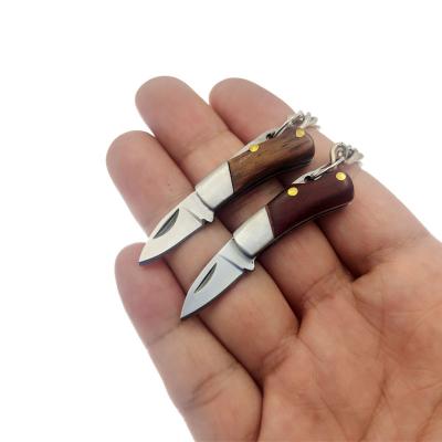 China Non-variable Small Size Wooden Handle Mini Portable Pocket Key Ring Stainless Steel Stainless Steel Folding Knife for sale