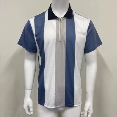 China New Summer Men's Summer New Men's Patchwork Zipper Slim Casual Polo Plaid Striped Polo Shirt QUICK DRY for sale