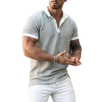 China New Summer Men's Casual Short Sleeve V-Neck T-Shirt Shirt Breathable Slim Solid Color Polo Shirt Men's QUICK DRY for sale