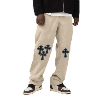 China Spandex/Cotton/Bamboo Fiber Cross Embroidered Printed Pants Mens Spring And Autumn Fashion Loose Straight Pants Daily Wear JJS0505-9 for sale