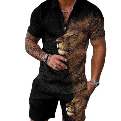 China Summer QUICK DRY Men's Fashion Clothes Polo Shirt And Short Two-Piece High Quality Animal Print Casual Places YSY0506-15 for sale