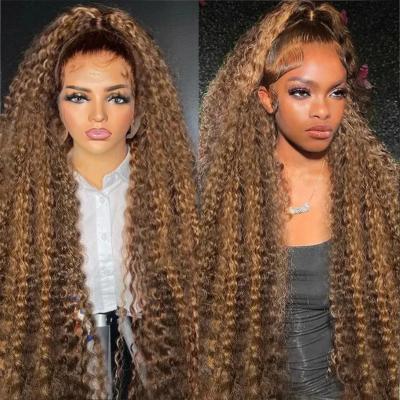 China Deep Wave Highlight Wig Human Hair 13X6 Deep Wave Curly Colored Honey Blonde Lace Frontal Human Hair Wigs for Women Ombre Lace Front Wig for sale