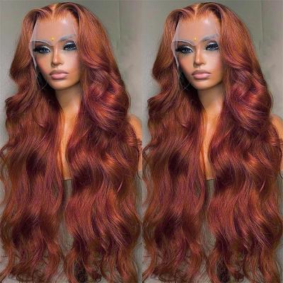 China Body Wave Reddish Brown HD Lace Front Wig Human Hair 13X6 Body Wave Colored Human Hair Wigs 180% Full Density Copper Red Lace Frontal Wig for sale