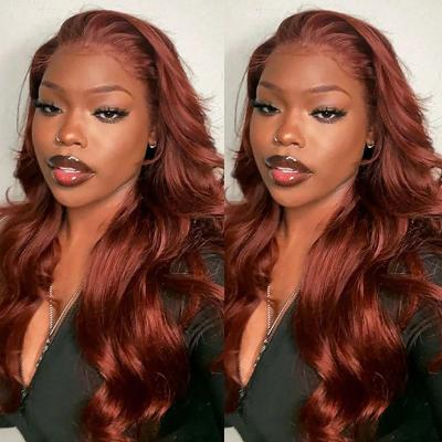 China Body Wave Reddish Brown HD Lace Front Wig Human Hair 13X4 Body Wave Colored Human Hair Wigs 180% Full Density Copper Red Lace Frontal Wig for sale