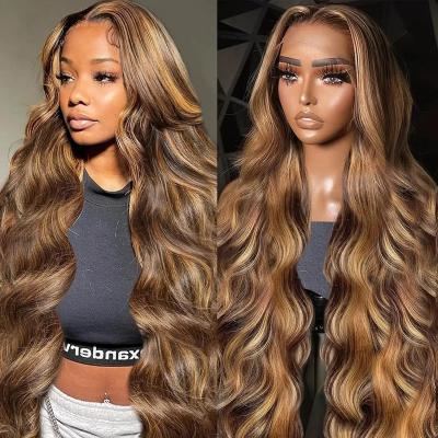 China Body Wave Highlight Wig Human Hair Body Wave 13X4 Honey Blonde Lace Frontal Human Hair Wigs for Women P4/27 Ombre Lace Front Wig for sale