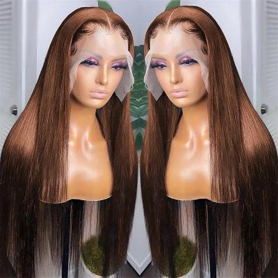 China Straight Chocolate Brown HD Lace Front Wig Human Hair 13X4 Straight Colored Human Hair Wigs 180% Density Light Brown Lace Frontal Wig for sale