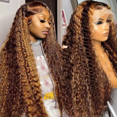 China Deep Wave Highlight Wig Human Hair Deep Wave 13X4 Honey Blonde Lace Frontal Human Hair Wigs for Women P4/27 Ombre Lace Front Wig for sale