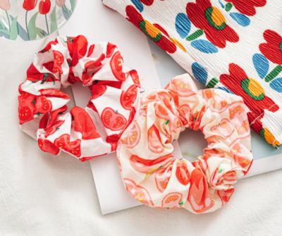 China Lovely new design cute spring and summer color cute tomato printed great soft scrunchies for girls and women for sale