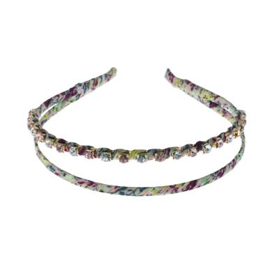 China Bright Colors 2022 Spring Summer Hairband Fashionable Floral Printing Headpiece With Crytal Diamante For Ladies Best Selling Multi Color for sale