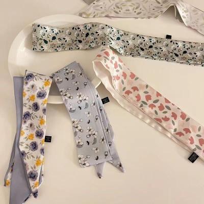 China WANG-HB-524-001 Flower Scarf Headband Hair Tie Skinny Scarf For Women Head Scarf Or Long Handle Bag Ribbons for sale