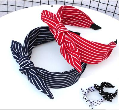 China WT002-WJ Fashion Color Knot Bow Tie Stripe And Dot Pattern Fabric Hairband Makeup Headband For Women for sale