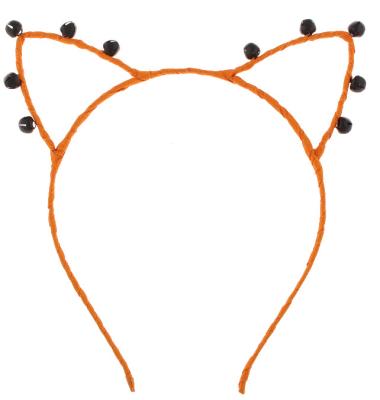 China European and American style color orange ribbon wrapped cat ear headband with chime jingles for hair decoration for sale