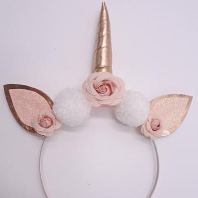 China MLS-WHH-HB-4558 Glitter Cat Ear And Unicorn Horn With Flower Decoration Headband For Girls for sale