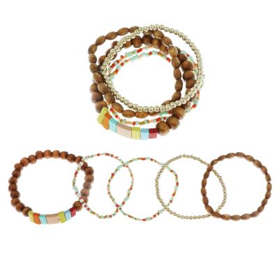 China Office / Wood Quarry 5pc Bundle & Mixed Beads Bracelet Set For Women Accessories for sale