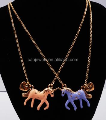 China Lovely cute charming necklace with double unicorn and epoxy design for girls for sale