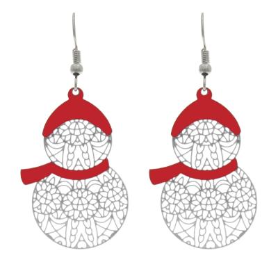 China Christmas Holiday Design Women s Cute Drop Earring with Filigree Snowman for Christmas Holiday Earring Decoration for sale