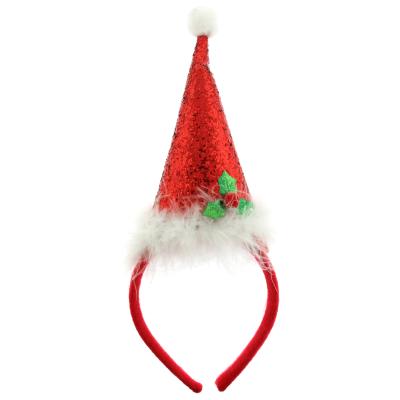 China H29661 Decorative Santa Hat With Feather Trim Headband For Christmas Holiday Decoration for sale