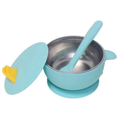 China Contemporary Eco Friendly Stainless Steel Silicone Inner Suction Baby Bowl for sale