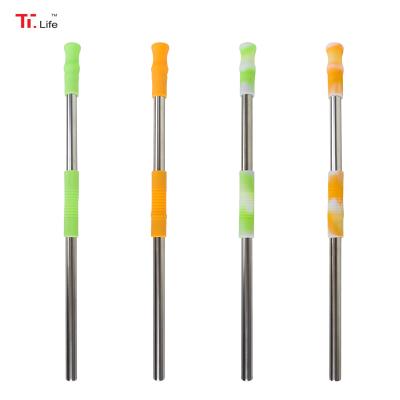 China Hot Selling Stainless Steel Silicone Eco-Friendly Collapsible Tip Sustainable Foldable Metal Reusable Straws for sale