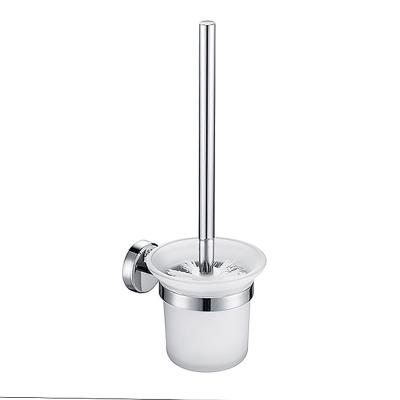 China Modern Wall Mounted Toilet Brush With Stainless Steel Glass Handle Holder For Bathroom Cleaning for sale