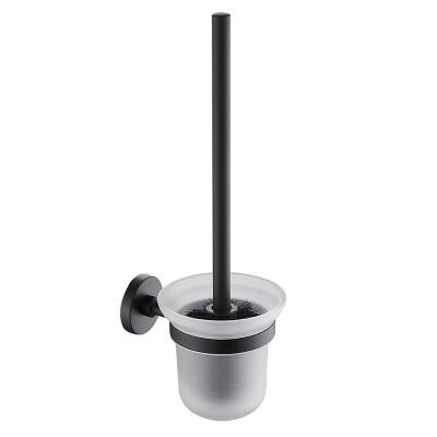 China Hot Selling Modern Stainless Steel Black Toilet Brush Glass Toilet Scrub Holder for sale