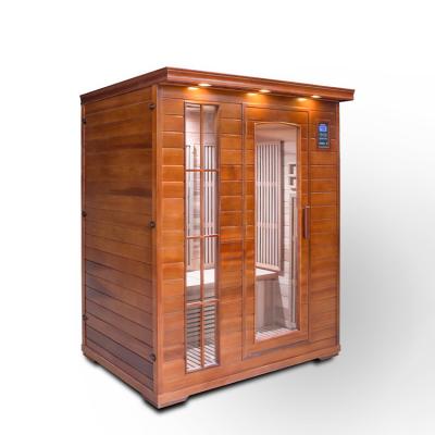 China Good Quality Computer Control Panel Red Cedar Home Use 3 Person Wooden Sauna Sweat Far Infrared Steaming Room for sale