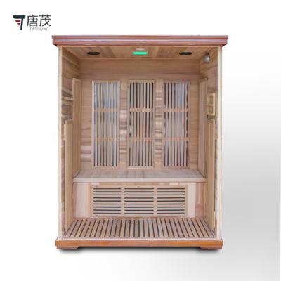 China Computer Control Panel 2022 Corner New Traditional Personal Home Far Infrared Wooden Sauna Room For 3 Person Therapy for sale