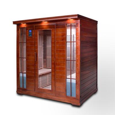 China Luxury Dry Wood Cedar 4 Person Sauna Home Computer Control Panel Steamer Far Infrared Sauna Room for sale