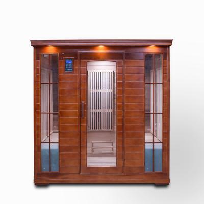 China Modern Red Cedar 4 Person Computer Control Panel Style Yoga Infrared Hot Sauna With Light Sauna Heater Room for sale