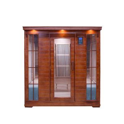 China New Design 4 Person Computer Control Panel Traditional Sauna Room Indoor Red Cedar Wood Steam Sauna Room for sale